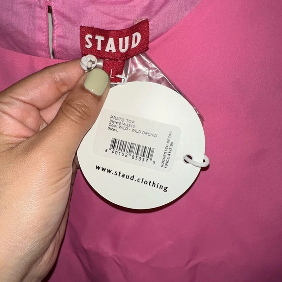New STAUD Prato Hot Pink Short sleeve nylon top, Drawstring Crop Top, Size L - Picture 3 of 6